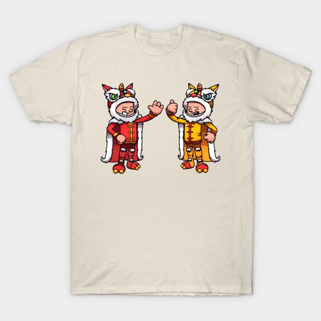 2 Characters Wearing Lion Dance Costumes T-Shirt by TheMaskedTooner